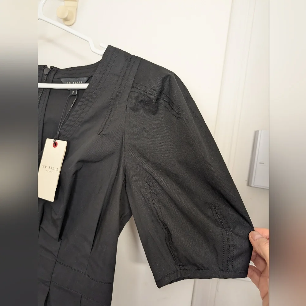 TED BAKER BLACK BURDUR STITCH DETAIL PUFF SLEEVES TOP SIZE 2 - Picture 4 of 9